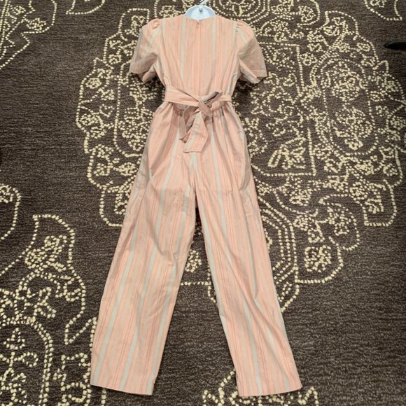 Madewell Pink Striped Linen Jumpsuit, Size 4 - Picture 4 of 7